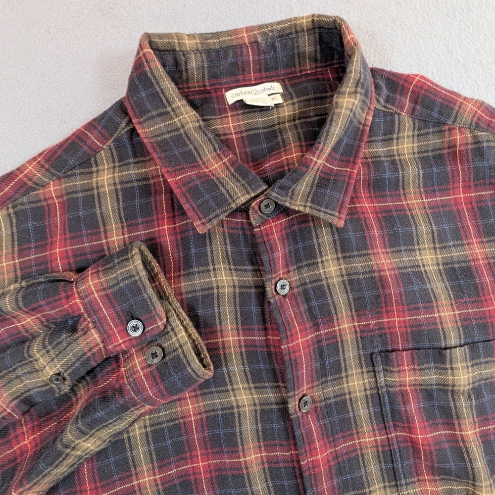 Carbon 2‎ Cobalt Button Down Mens XL Plaid Long Sleeve Shirt